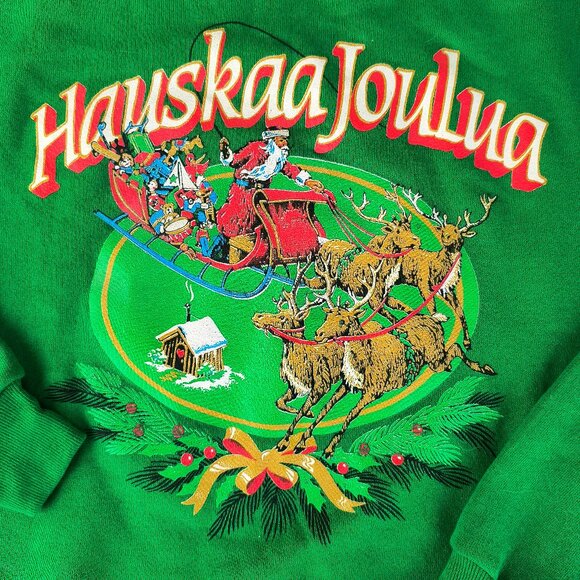 Vintage 90s Lee Christmas Sweatshirt Hauskaa Joulua Finnish Santa Sweater - Picture 4 of 4